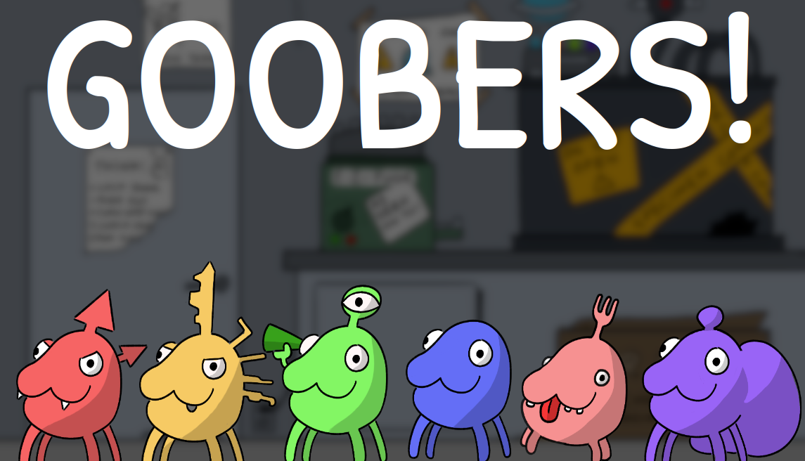 title screen of goobers, showing a few different kinds of goobers